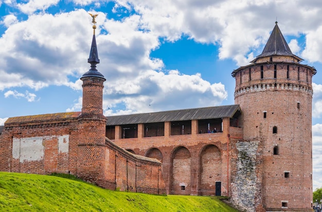 Ansient wall of Kolomna Kremlin and Marinkina tower Kolomna Moscow region