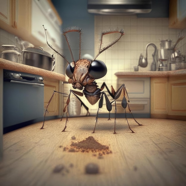 Premium AI Image | Ant closeup on the kitchen floor AI generated