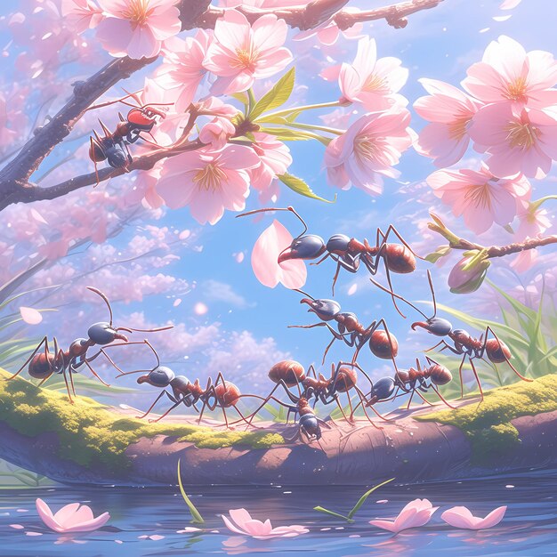 Photo ant colony in a springtime landscape