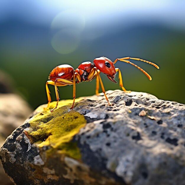 Photo ant exploration on sunlit rocks