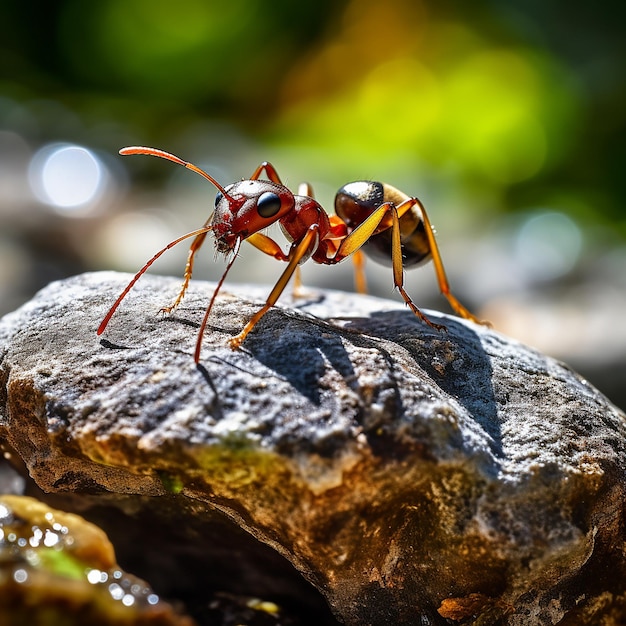 Photo ant exploration on sunlit rocks
