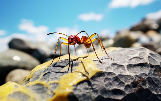 Photo ant exploration on sunlit rocks