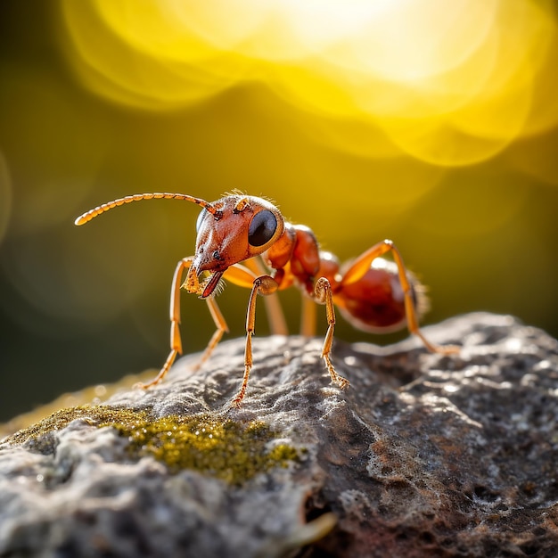 Photo ant exploration on sunlit rocks