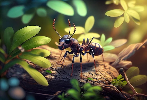 Ant in the forest in the wild summer day Generate Ai