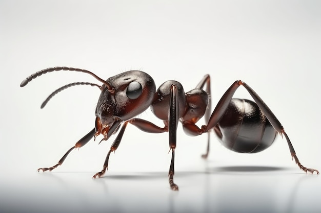 The ant isolated image on white background macro photography generative AI