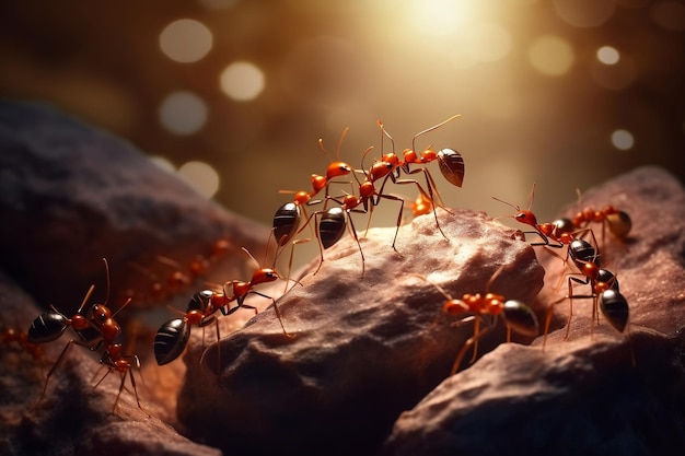 팀워크의 힘을 보여주는 개미 리더 Ai generative