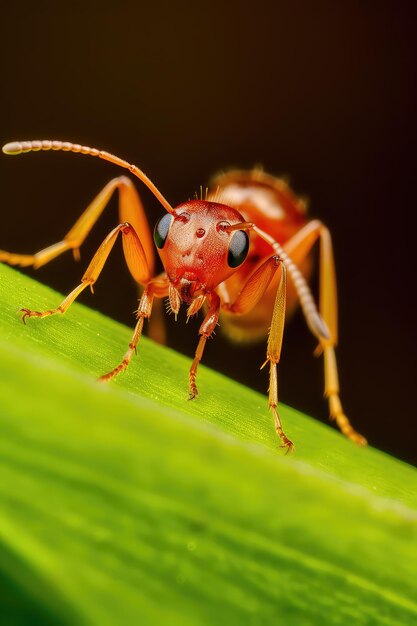 ant on a leaf macro photo