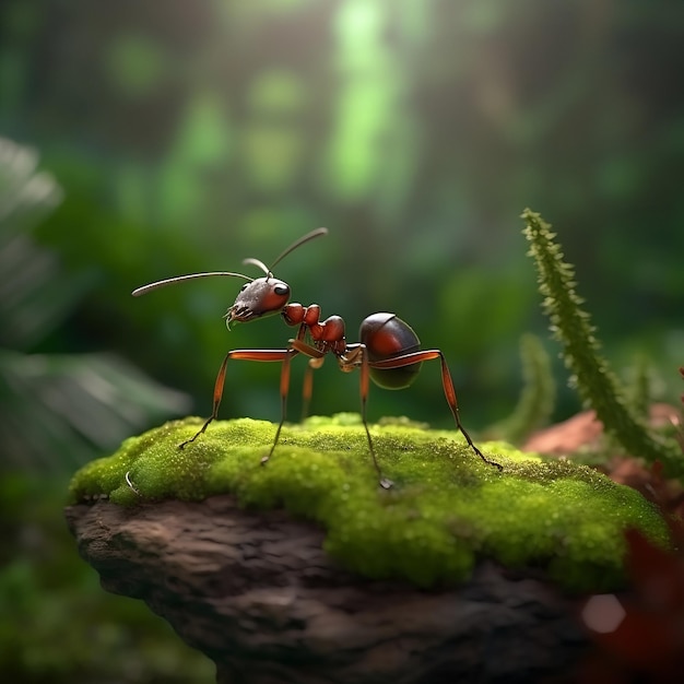 A Ant that is on a rock in the forest