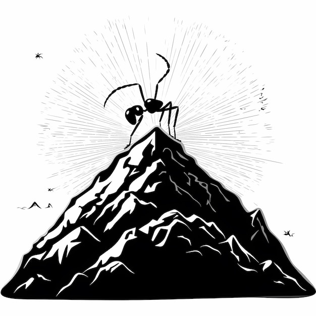 Photo ant on top of a mountain black and white