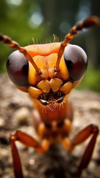 Ant touches camera taking selfie Funny selfie portrait of animal