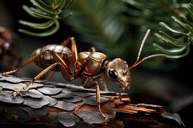 an ant walking on a tree