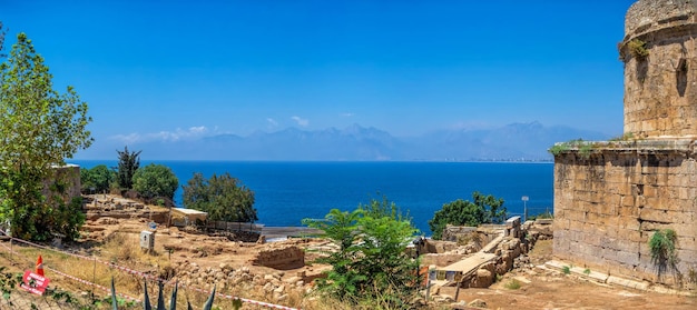 Antalya Turkey 19072021 Ruins of the Hidirlik tower in the old city of Antalya Turkey on a sunny summer day