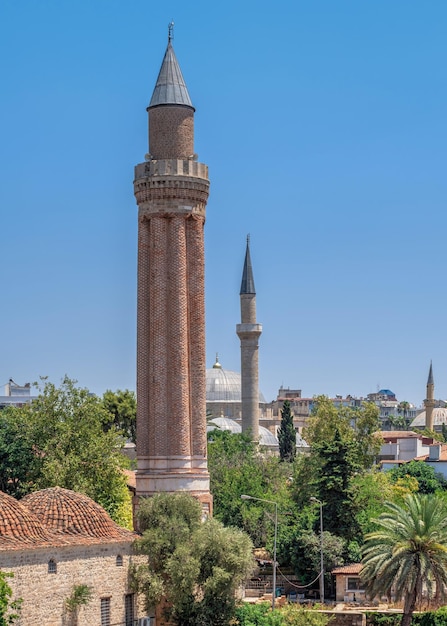 Antalya Turkey 19072021 Yivli Minare Mosque or Alaaddin Mosque in Antalya Turkey on a sunny summer day