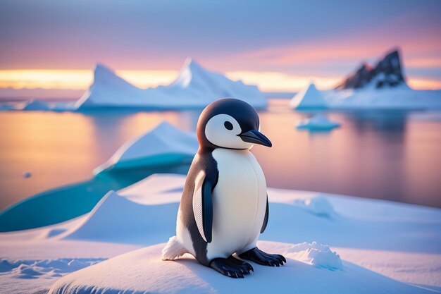 Antarctic glacier wild animal penguin standing in ice snow cute cartoon wallpaper background