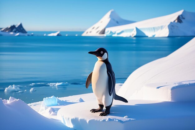 Antarctic glacier wild animal penguin standing in ice snow cute cartoon wallpaper background