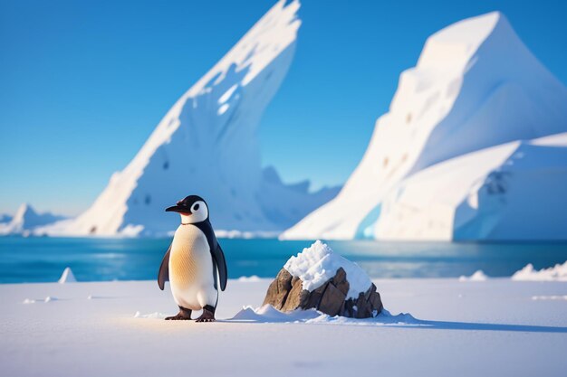 Antarctic glacier wild animal penguin standing in ice snow cute cartoon wallpaper background