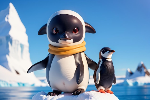 Антарктический ледник, дикое животное, пингвин, стоящий в ледяном снегу, милый мультяшный фон обоев