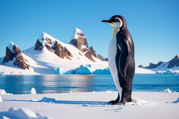 Antarctic glacier wild animal penguin standing in ice snow cute cartoon wallpaper background