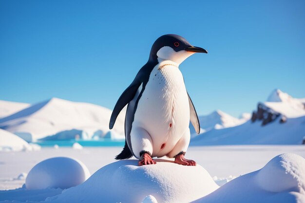 Antarctic glacier wild animal penguin standing in ice snow cute cartoon wallpaper background