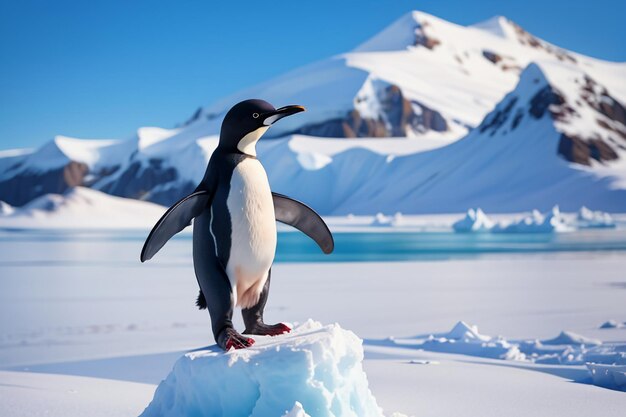 Antarctic glacier wild animal penguin standing in ice snow cute cartoon wallpaper background