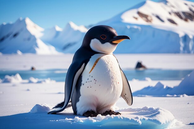 Antarctic glacier wild animal penguin standing in ice snow cute cartoon wallpaper background