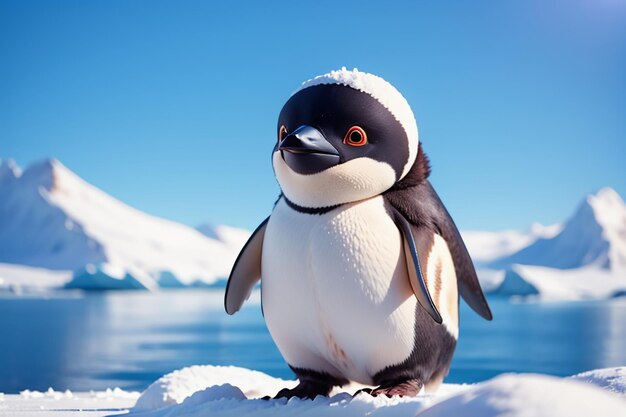 Antarctic glacier wild animal penguin standing in ice snow cute cartoon wallpaper background