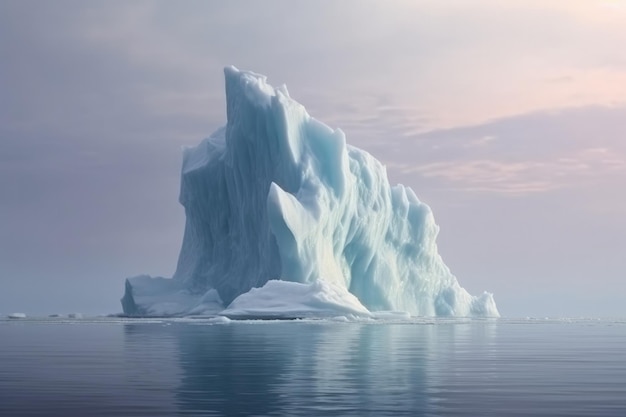 Antarctische ijsberg drijvend in kalm koud water op kleurrijke hemelachtergrond tijdens zonsopgang