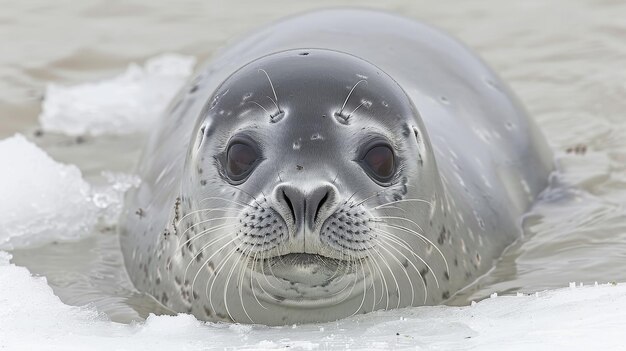 Foto antarctische zeehonden zwemmen in ijskoude wateren zeeleeuwen rusten sierlijk op het bevroren oppervlak