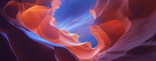 Antelope Canyon at night with a starry sky Generative AI