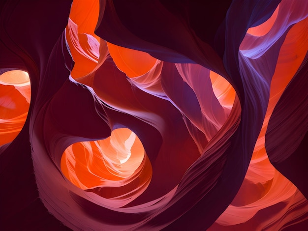 Antelope canyon with vibrant red and blue color nebula swirls