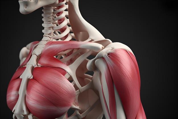 Photo anterior or front view of human shoulder joint medical and healthcare concept