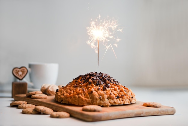 Anthill cake with sparkle and chocolate cookies condensed milk homemade traditional dessert