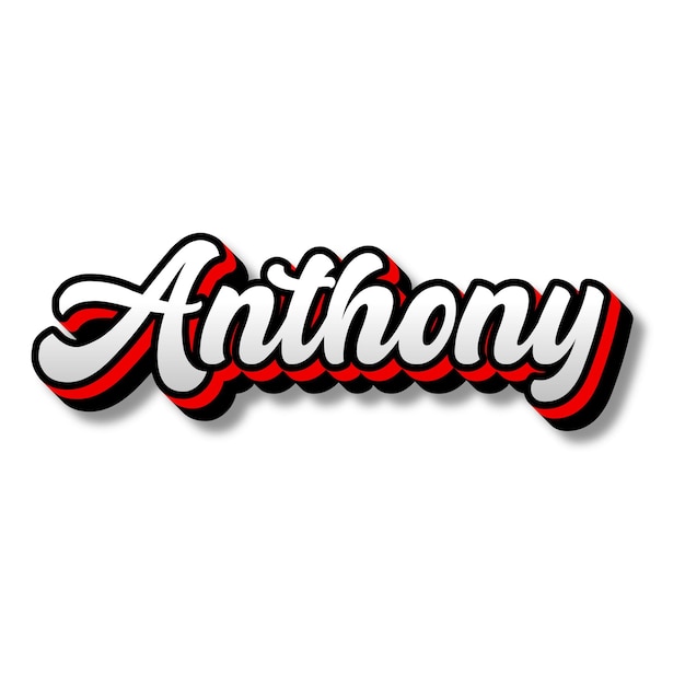 Anthony Text 3D Silver Red Black White Background Photo JPG