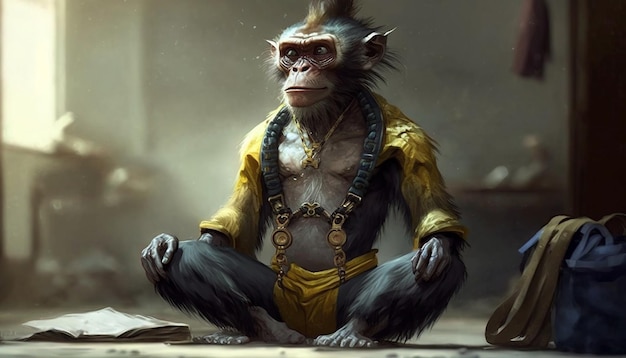 Anthro furry humanoid monkey yoga suit meditation Ai generated art