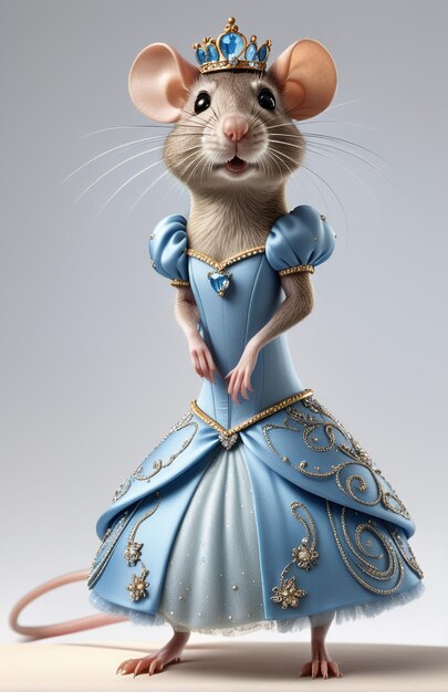 Foto anthropomorfe karikatuur rat met een assepoester adres kleding