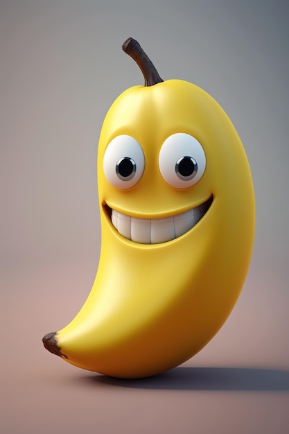 Photo anthropomorphic 3d cartoon banana with mouth and eyes