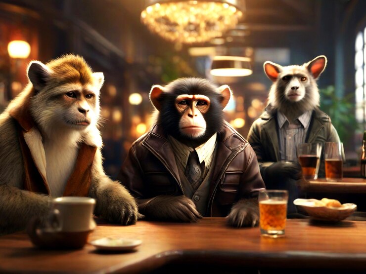 Photo anthropomorphic animals photorealistic human activities style best quality hyper realistic image