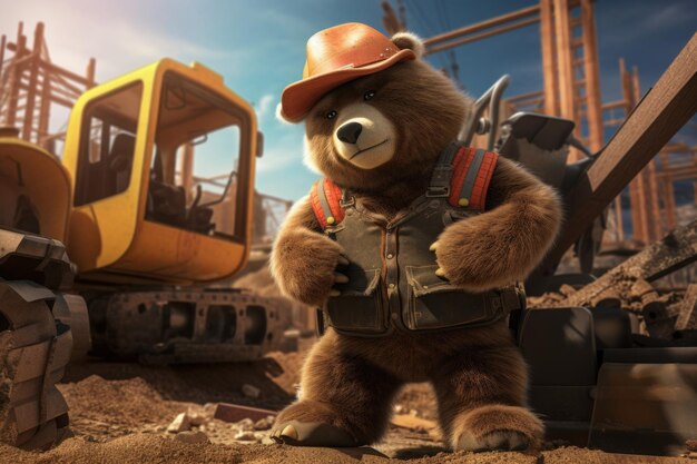 Anthropomorphic bear working as a construction worker