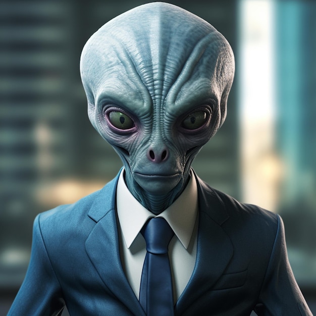 Anthropomorphic blue alien in a suit Generative AI