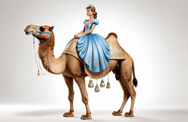 Anthropomorphic caricature camal Wearing a cinderelladress clothing