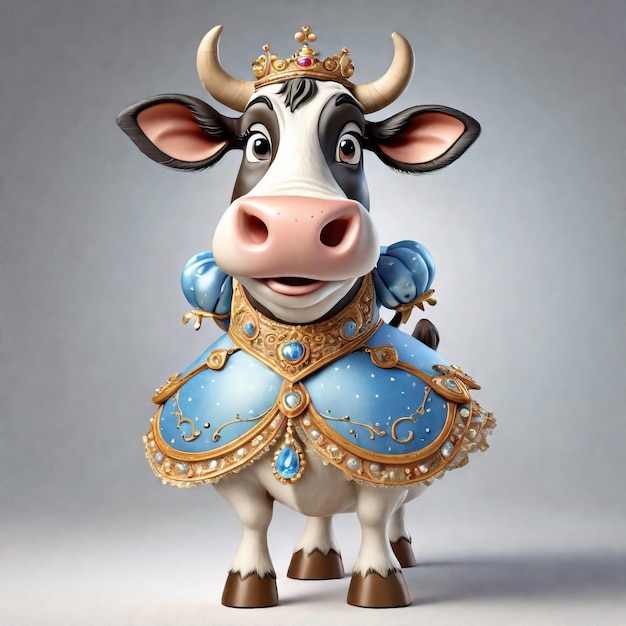 Anthropomorphic caricature COW Wearing a cinderelladress clothing