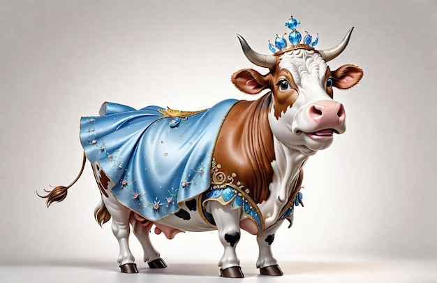 Anthropomorphic caricature COW Wearing a cinderelladress clothing