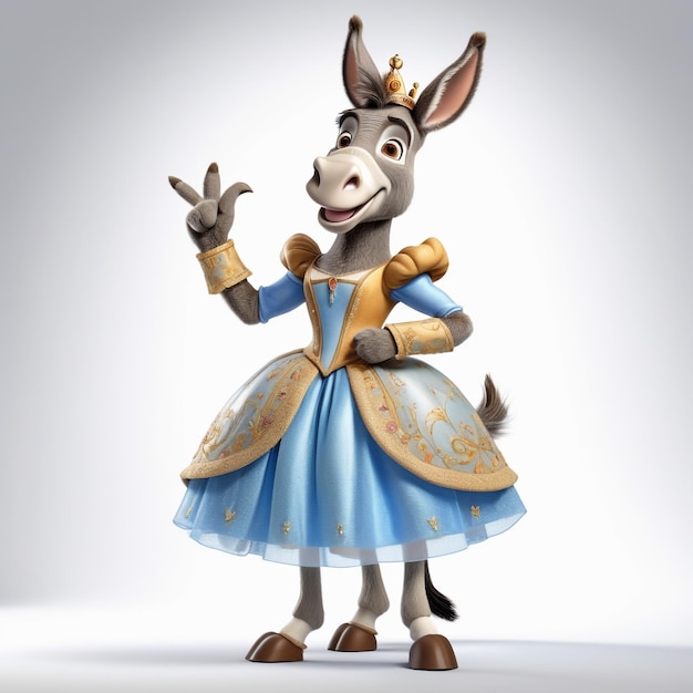 Anthropomorphic caricature donkey Wearing a cinderelladress clothing