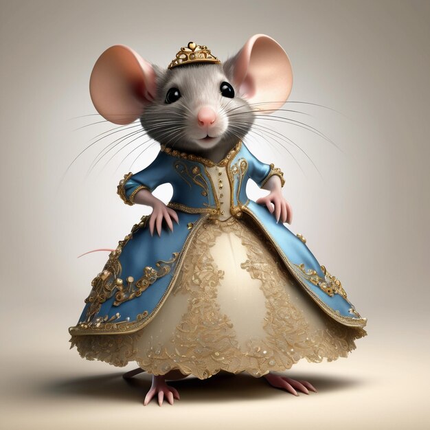 Anthropomorphic caricature rat Wearing a cinderelladress clothing