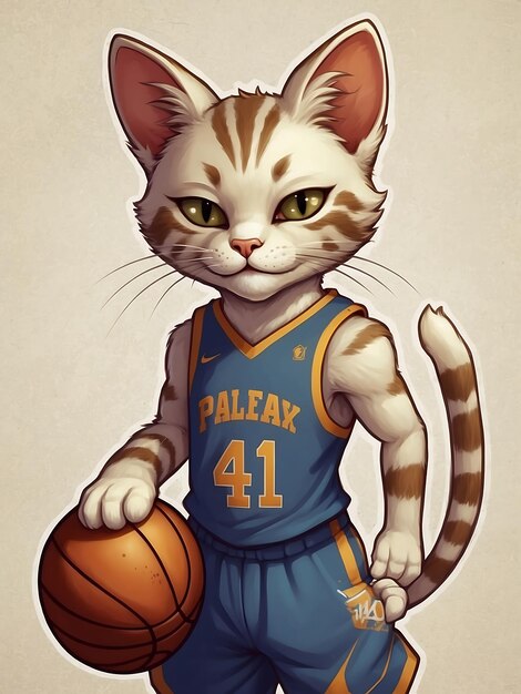 Anthropomorphic cat basketball player holding a ball in uniform Generative AI