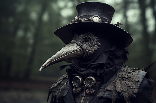 Photo anthropomorphic crow plague doctor beautiful illustration picture generative ai