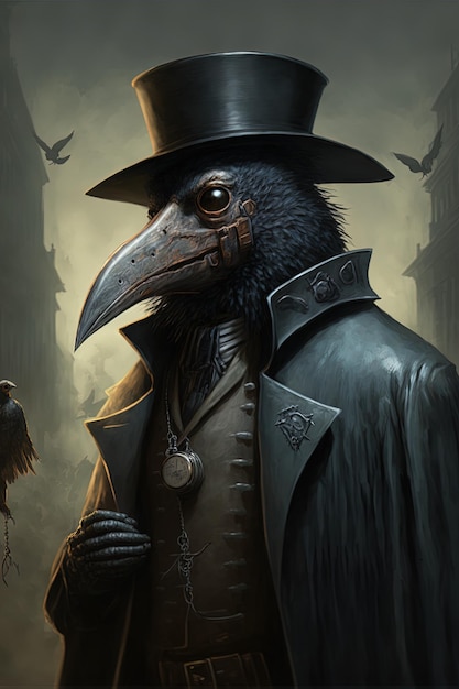 Foto anthropomorphic crow plague doctor