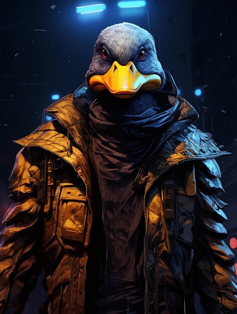 Photo anthropomorphic cyberpunk duck