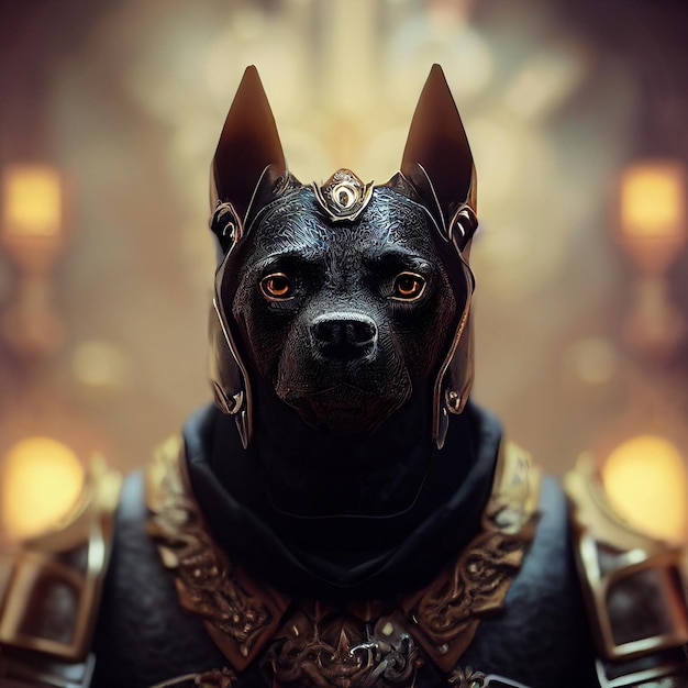 写真 戦士の鎧 3 d レンダリング図と擬人化された犬