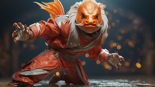 Anthropomorphic fish martial artist digital art illustration